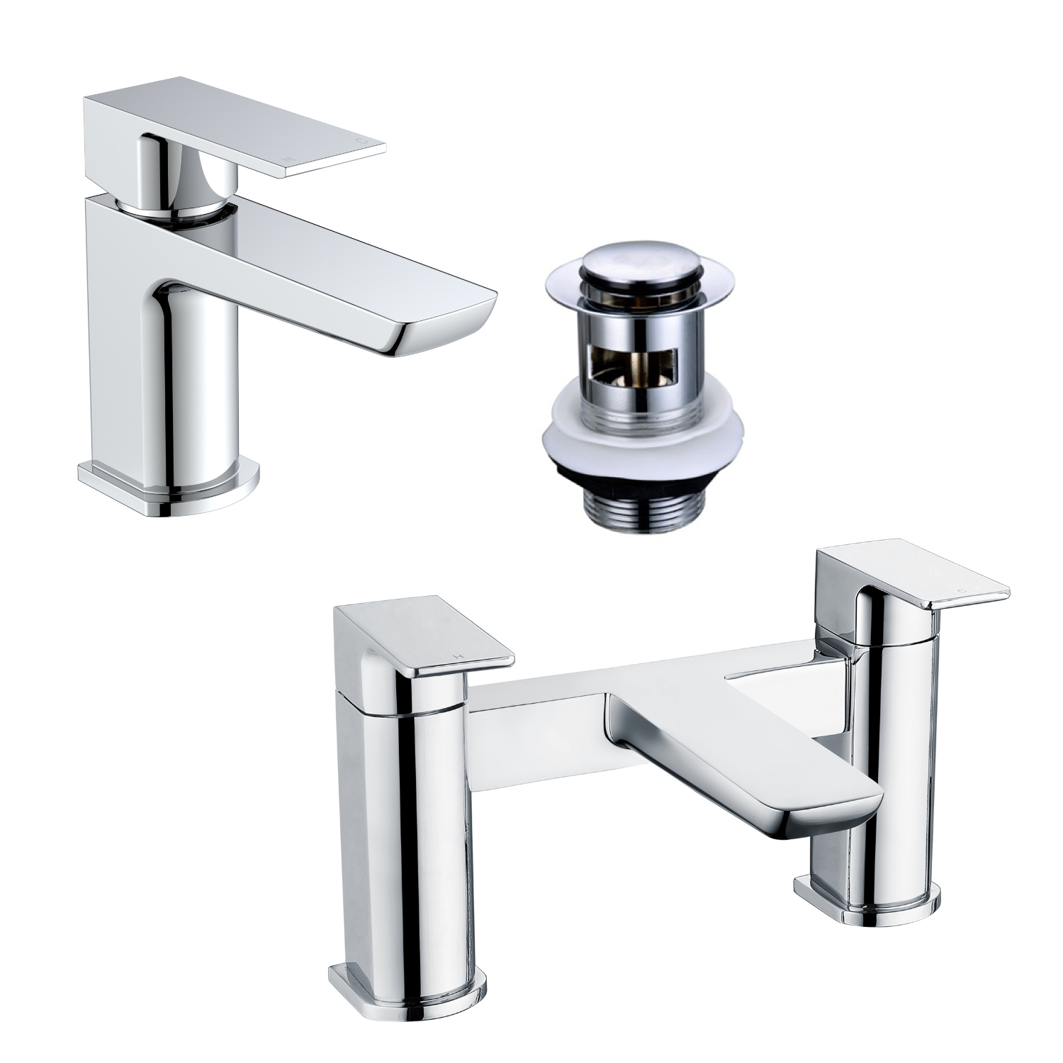 Chrome Bath and Basin Tap Set with Basin Waste- Zana - Better Bathrooms