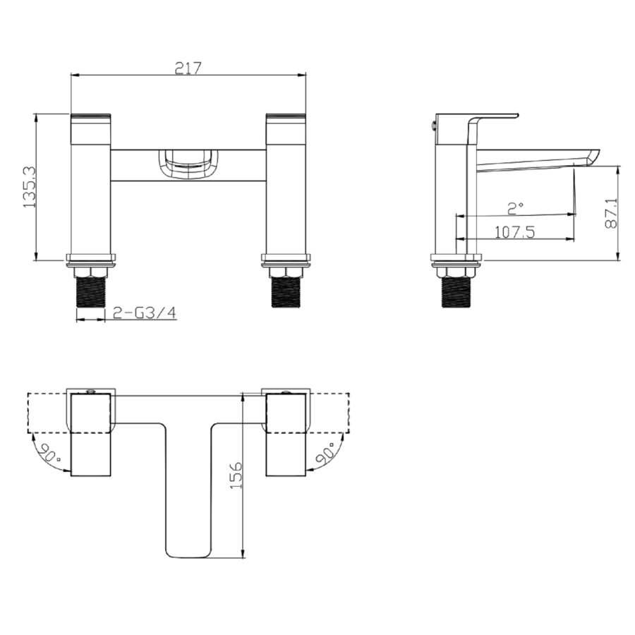 Grade A1 - Chrome Bath and Basin Tap Set with Basin Waste- Zana