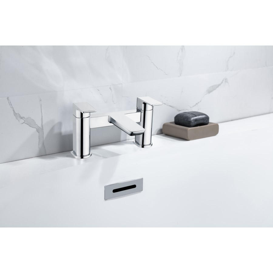 Grade A1 - Chrome Bath and Basin Tap Set with Basin Waste- Zana