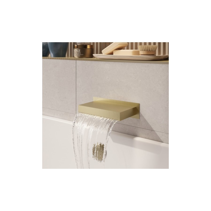 Brushed Brass 3 Outlet Wall Mounted Thermostatic Mixer Shower Set With Hand Shower and Waterfall Bath Filler Spout -Zana