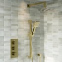 BUN/ZBBCV23H/91642 Brushed Brass 2 Outlet  Wall Mounted Thermostatic Mixer Shower Set with Hand Shower - Zana