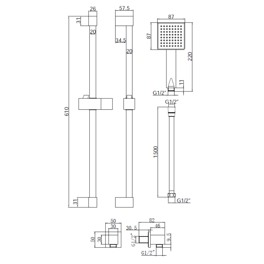 Brushed Brass 2 Outlet  Wall Mounted Thermostatic Mixer Shower Set with Hand Shower - Zana
