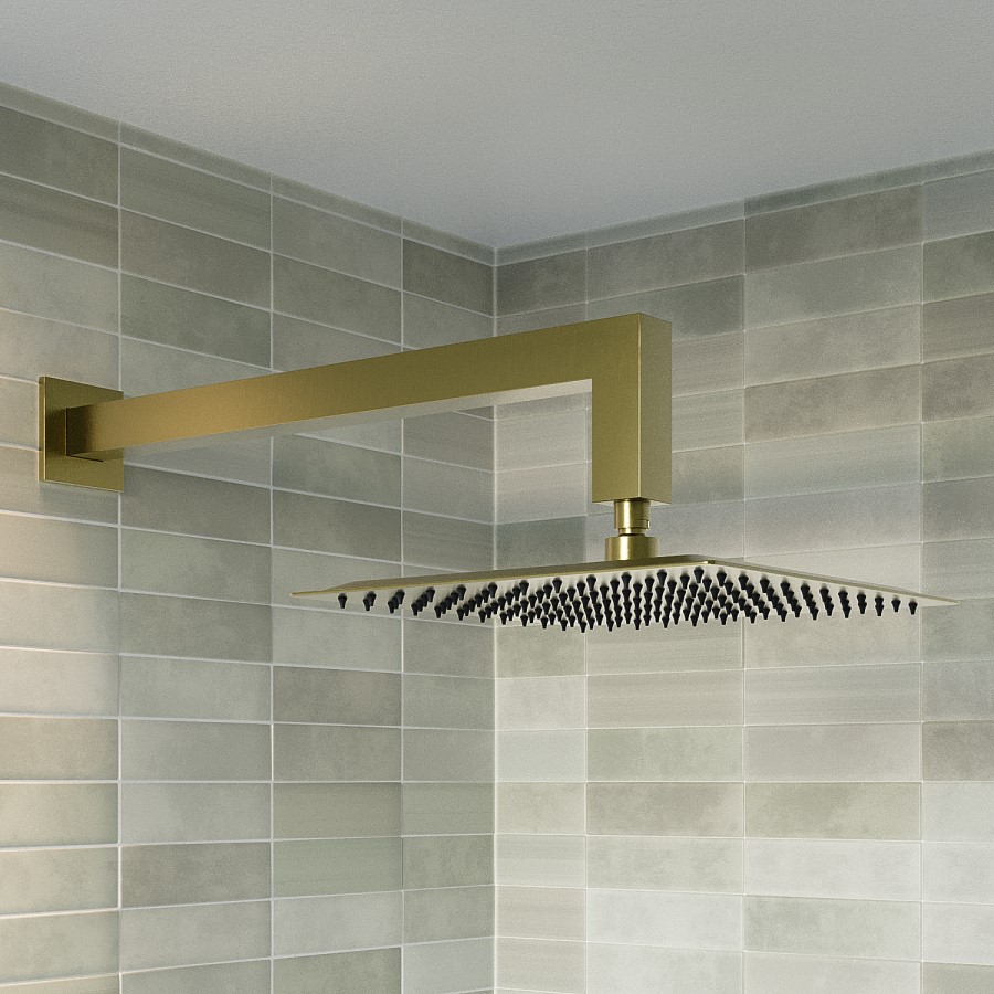 Brushed Brass 200mm Rainfall Square Shower Head & Arm - Zana