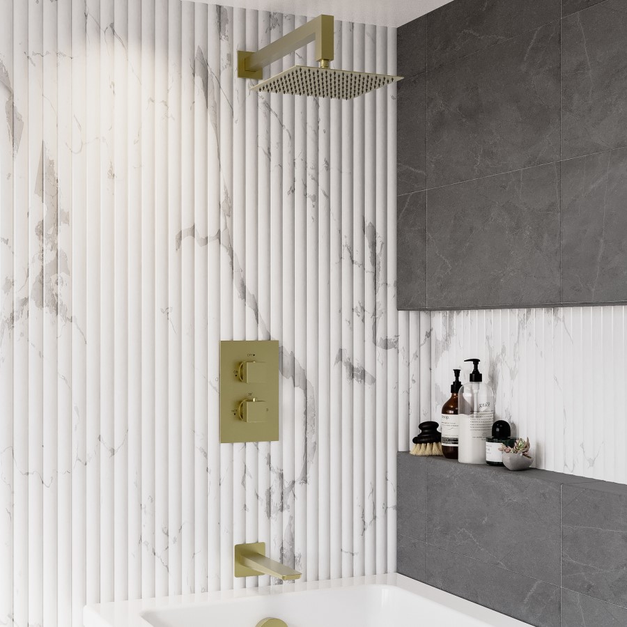 ONLY OPENED - Brushed Brass 200mm Rainfall Square Shower Head & Arm - Zana