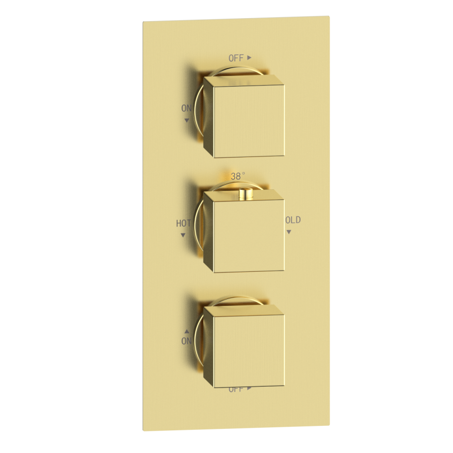 Brushed Brass 2 Outlet Wall Mounted Thermostatic Mixer Shower Set with Bath Filler Spout - Zana