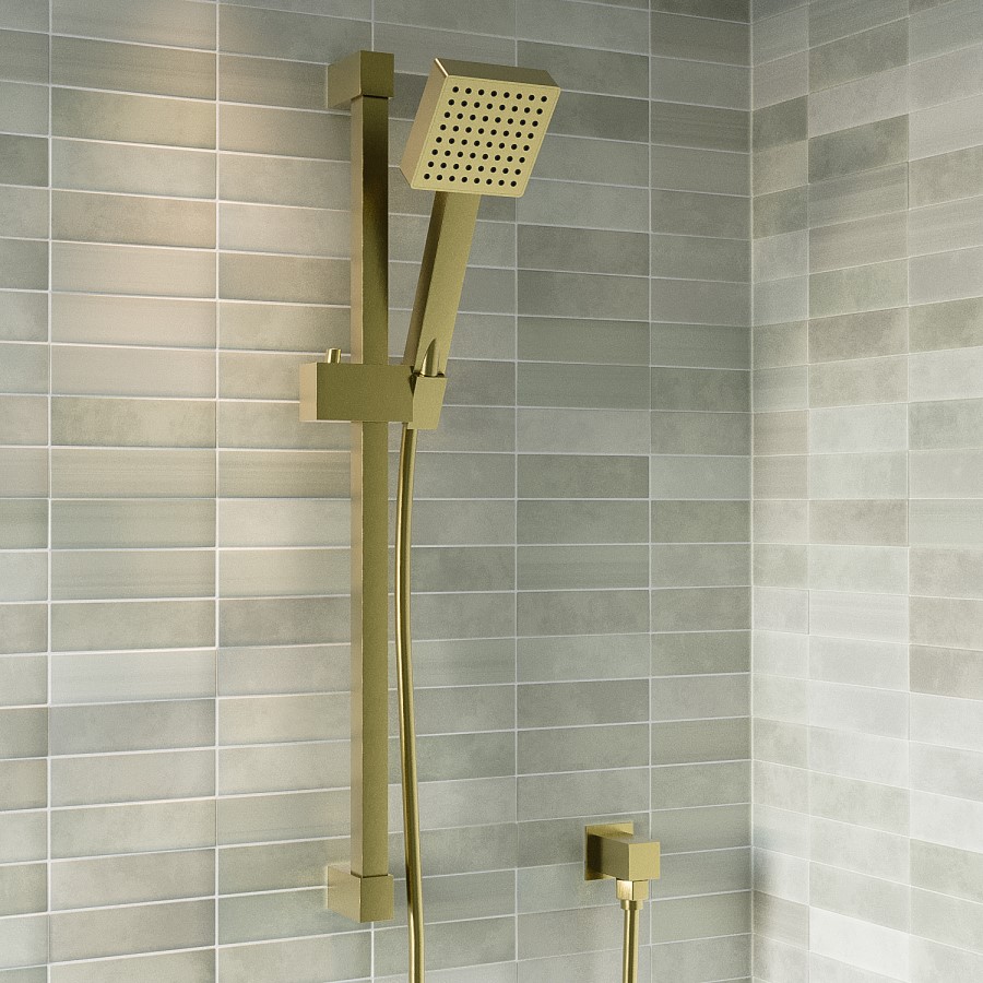 Brushed Brass 2 Outlet Wall Mounted Thermostatic Mixer Shower Set with Bath Filler Spout - Zana