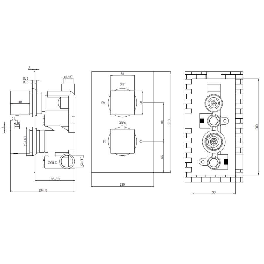 Brushed Brass 1 Outlet Thermostatic Mixer Shower Set With Hand Shower- Zana