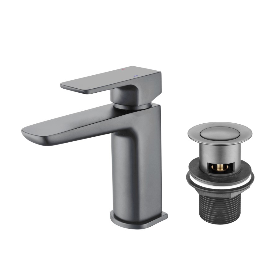 GRADE A1 - Gunmetal Mono Basin Mixer Tap With Waste - Zana