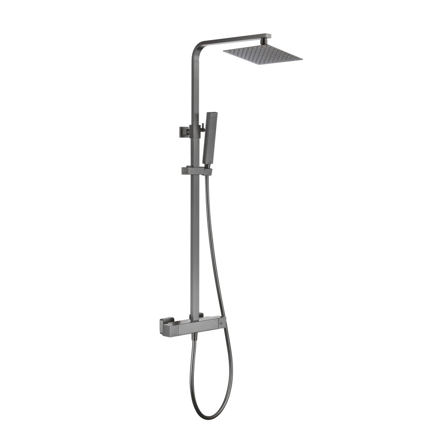 Gun Metal Thermostatic Bar Mixer Shower Set with Slide Rail Kit & Hand Shower - Zana