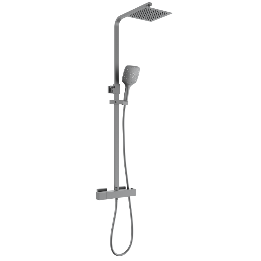 GRADE A1 - Gunmetal Grey Thermostatic Mixer Shower with Square Overhead & Hand Shower - Zana