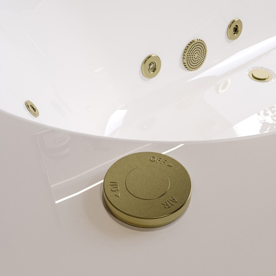 Double Ended Whirlpool Spa Bath with 14 Brushed Brass Whirlpool Jets 1700 x 750mm - Burford