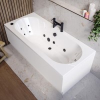 Double Ended Whirlpool Spa Bath with 14 Matt Black Whirlpool Jets 1700 x 750mm - Burford Double Ended Whirlpool Spa Bath with 14 Matt Black Whirlpool Jets 1700 x 750mm - Burford