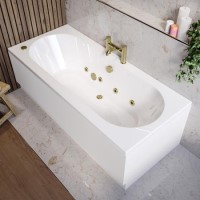 Double Ended Whirlpool Spa Bath with 8 Brushed Brass Whirlpool Jets 1700 x 750mm - Burford Double Ended Whirlpool Spa Bath with 8 Brushed Brass Whirlpool Jets 1700 x 750mm - Burford