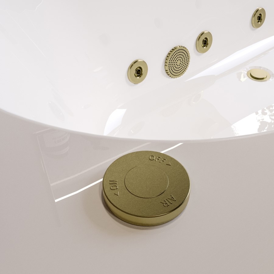 Double Ended Whirlpool Spa Bath with 8 Brushed Brass Whirlpool Jets 1700 x 750mm - Burford