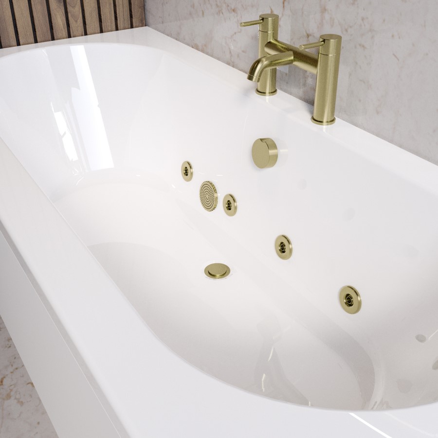 Double Ended Whirlpool Spa Bath with 8 Brushed Brass Whirlpool Jets 1700 x 750mm - Burford