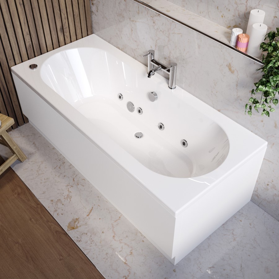 Double Ended Whirlpool Spa Bath with 8 Chrome Whirlpool Jets 1700 x 750mm - Burford
