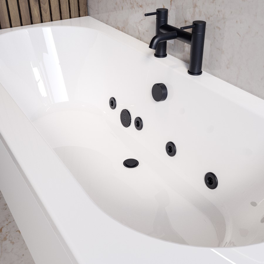 Double Ended Whirlpool Spa Bath with 8 Matt Black Whirlpool Jets 1700 x 750mm - Burford