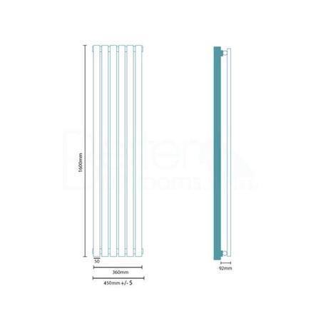 Nevada Beta Heat 1600 x 360mm Single Oval Panel White Vertical Radiator