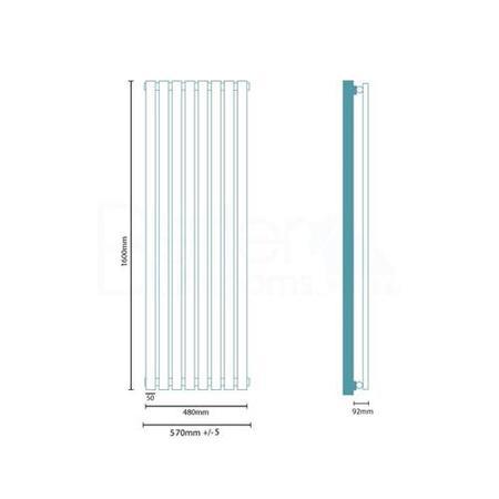 Nevada Beta Heat 1600 x 480mm Single Oval Panel White Vertical Radiator