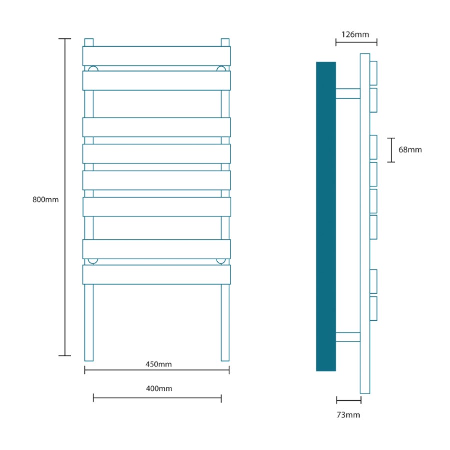 Lorenzo Beta Heat 800 x 450mm Flat Chrome Heated Towel Rail