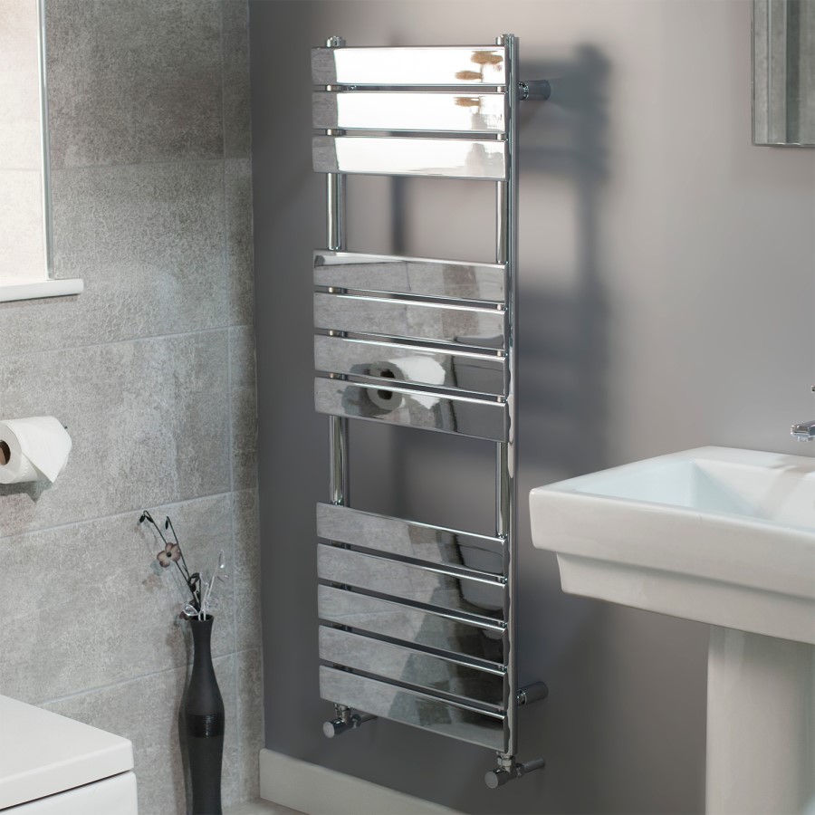 Lorenzo Beta Heat 1200 x 450mm Flat Chrome Heated Towel Rail