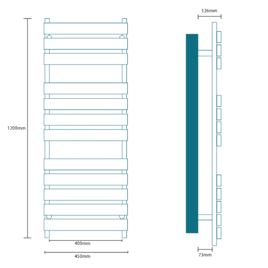Lorenzo Beta Heat 1200 x 450mm Flat Chrome Heated Towel Rail