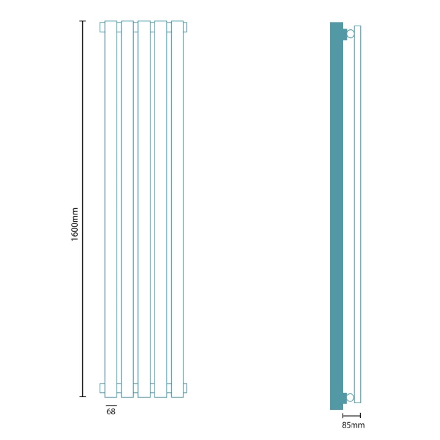 Vega Single Flat Panel Chrome Vertical Radiator - 1600 x 375mm