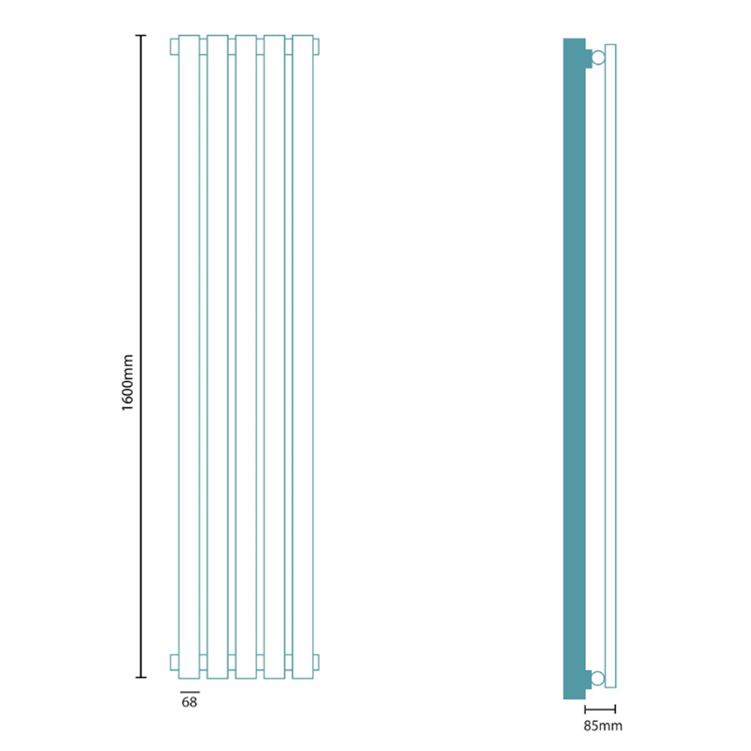 Vega Radiator Vega Single Flat Panel Chrome Vertical Radiator - 1600 x 375mm - Better ...
