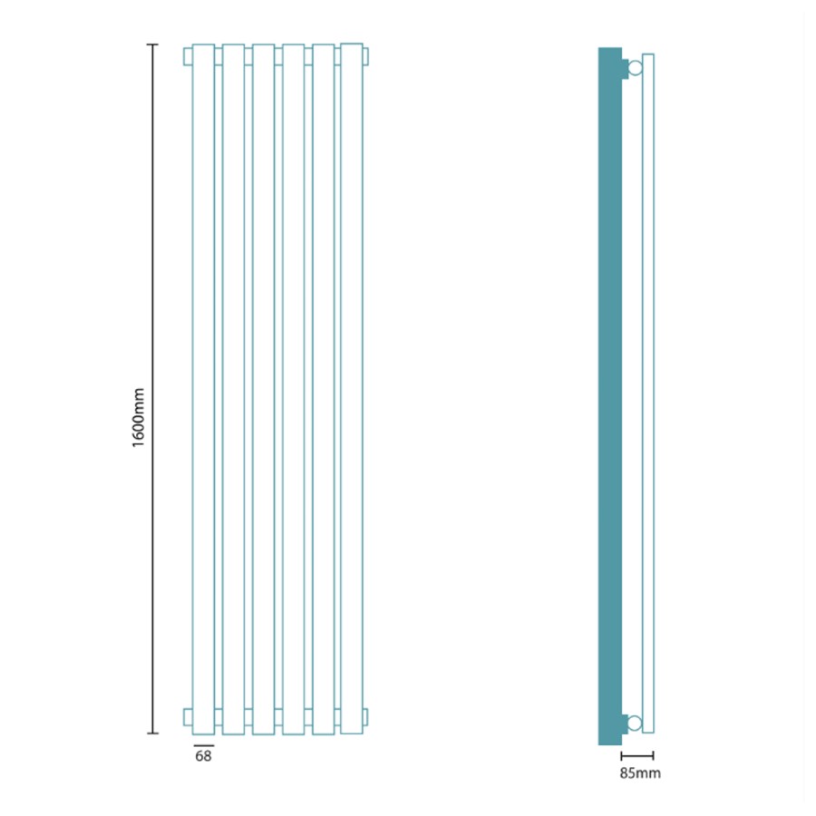 Vega Single Flat Panel Chrome Vertical Radiator - 1600 x 450mm