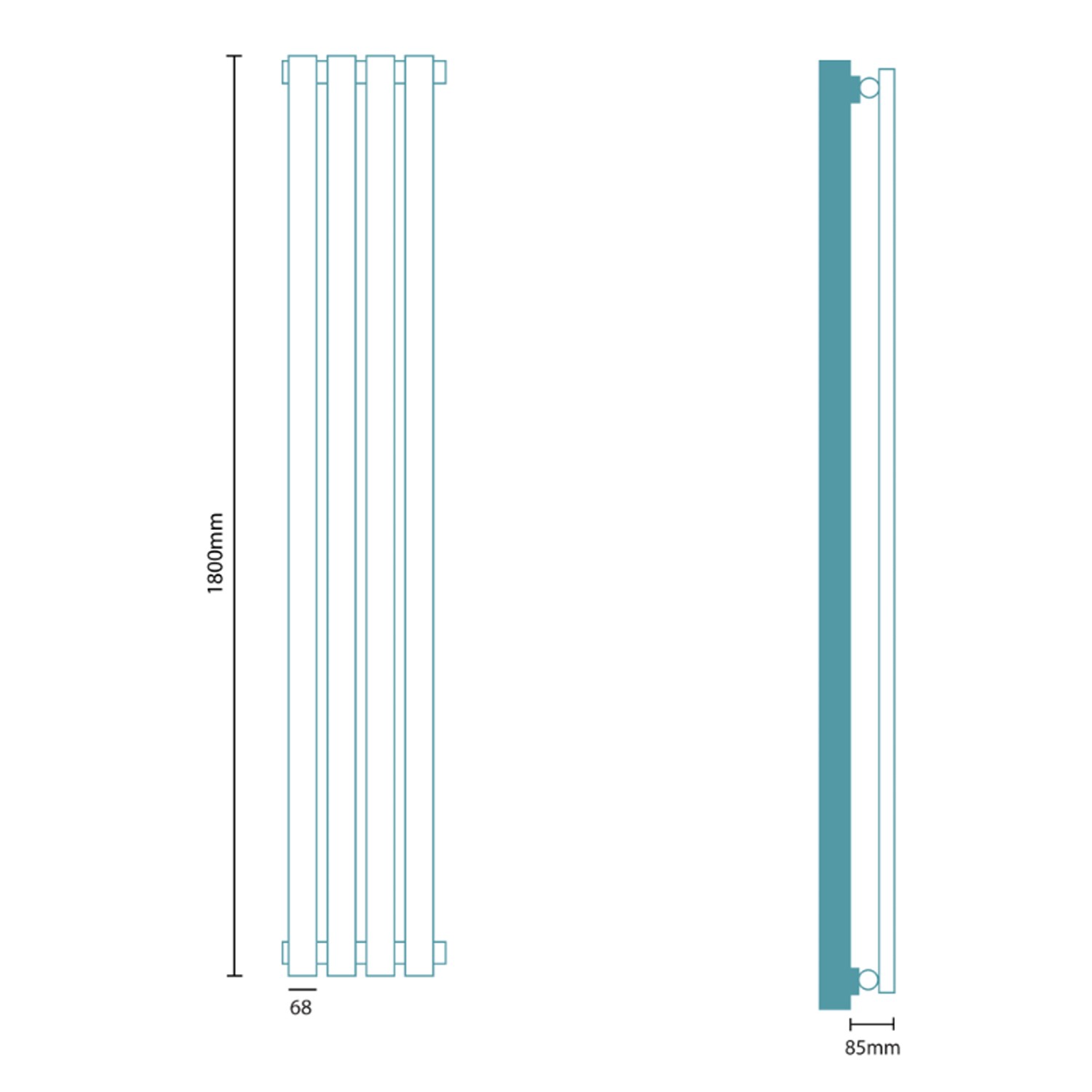 Vega Radiators Vega 1800 x 300mm Single Flat Panel Chrome Vertical Radiator - Better ...