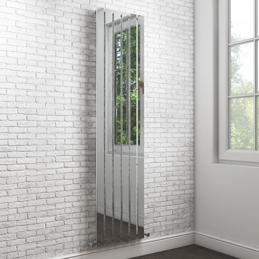 Vega Single Flat Panel Chrome Vertical Radiator - 1600 x 450mm