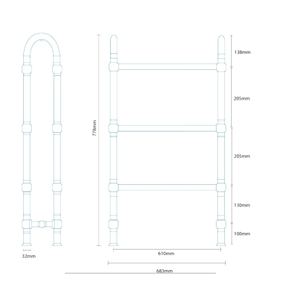 GRADE A1 - Camden Floorstanding Traditional Heated Double Towel Rail - 778 x 683mm