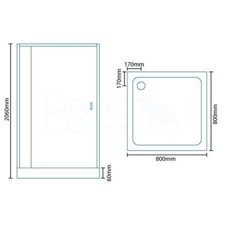 800mm Quatro Shower Cabin with Aqua White Back Panels-Cabin with Square Valve and Square Handset
