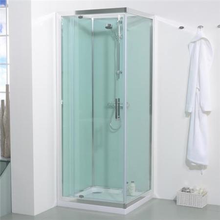 800 x 800 Quatro Shower Cabin with Aqua White Back Panels