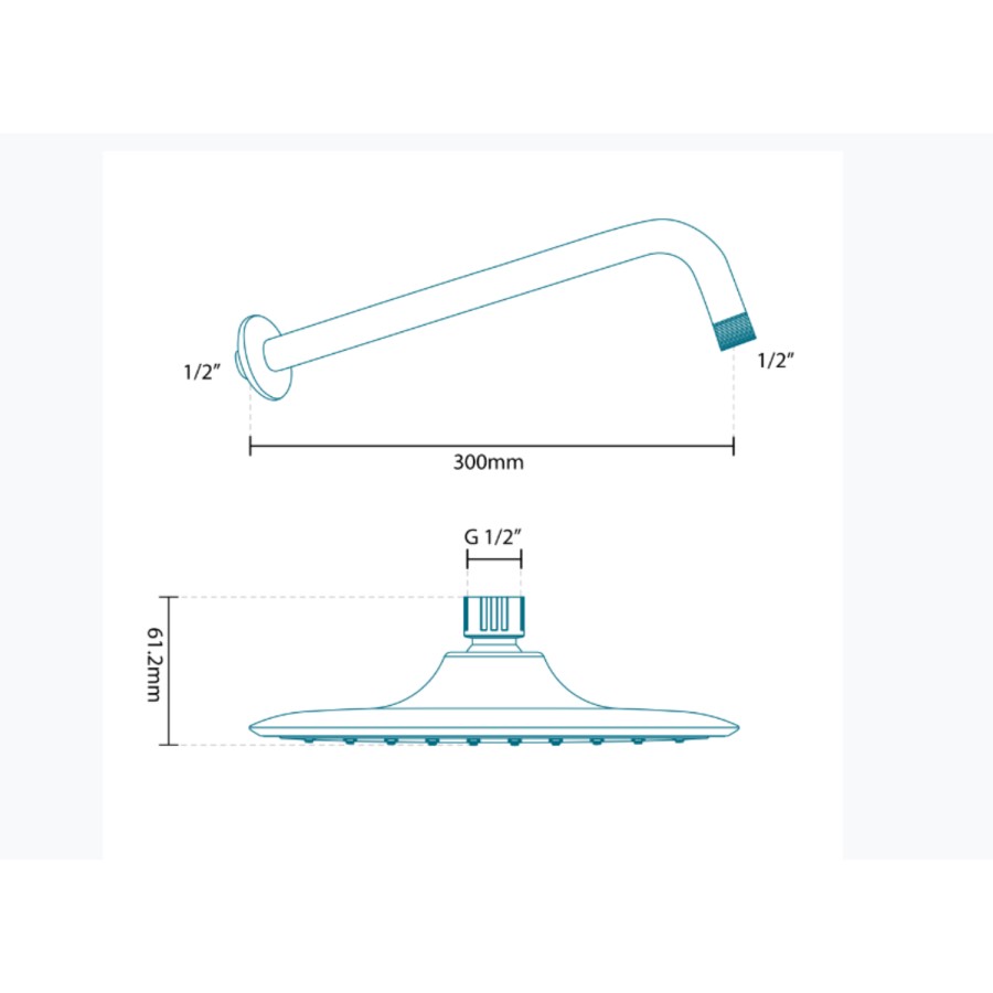 Square 200mm Rain Shower Head & Wall Arm