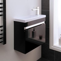 420mm Wall Hung Vanity Basin Unit - Black Single Door Storage - Vigo Range