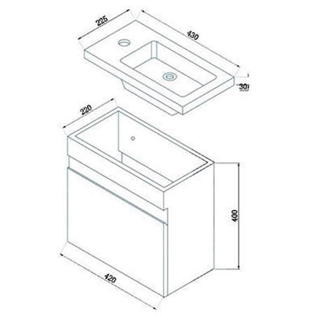 420mm Wall Hung Vanity Basin Unit - Black Single Door Storage - Vigo Range