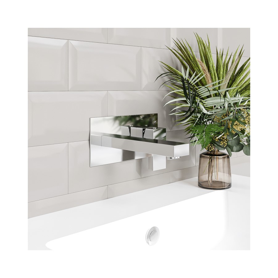 GRADE A2 - Wall Mounted Chrome Basin Mixer Tap - Cube