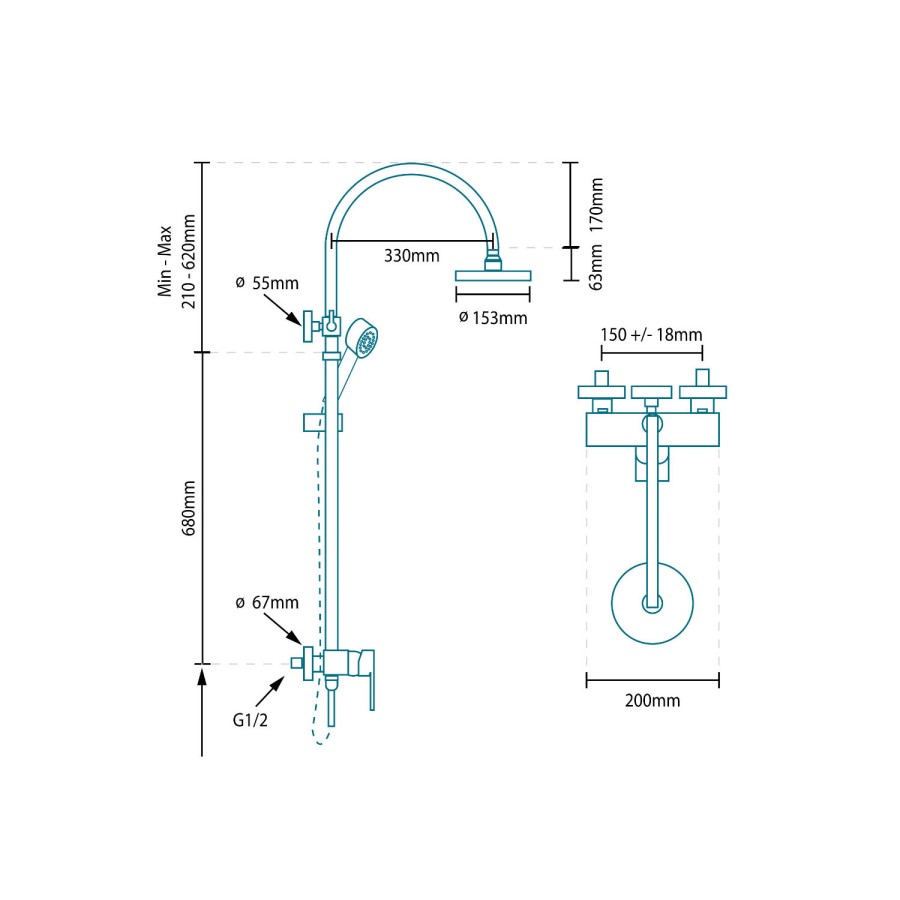Premium Rigid Riser Shower Rail Kit with Nuovo Valve - Alfreda Range