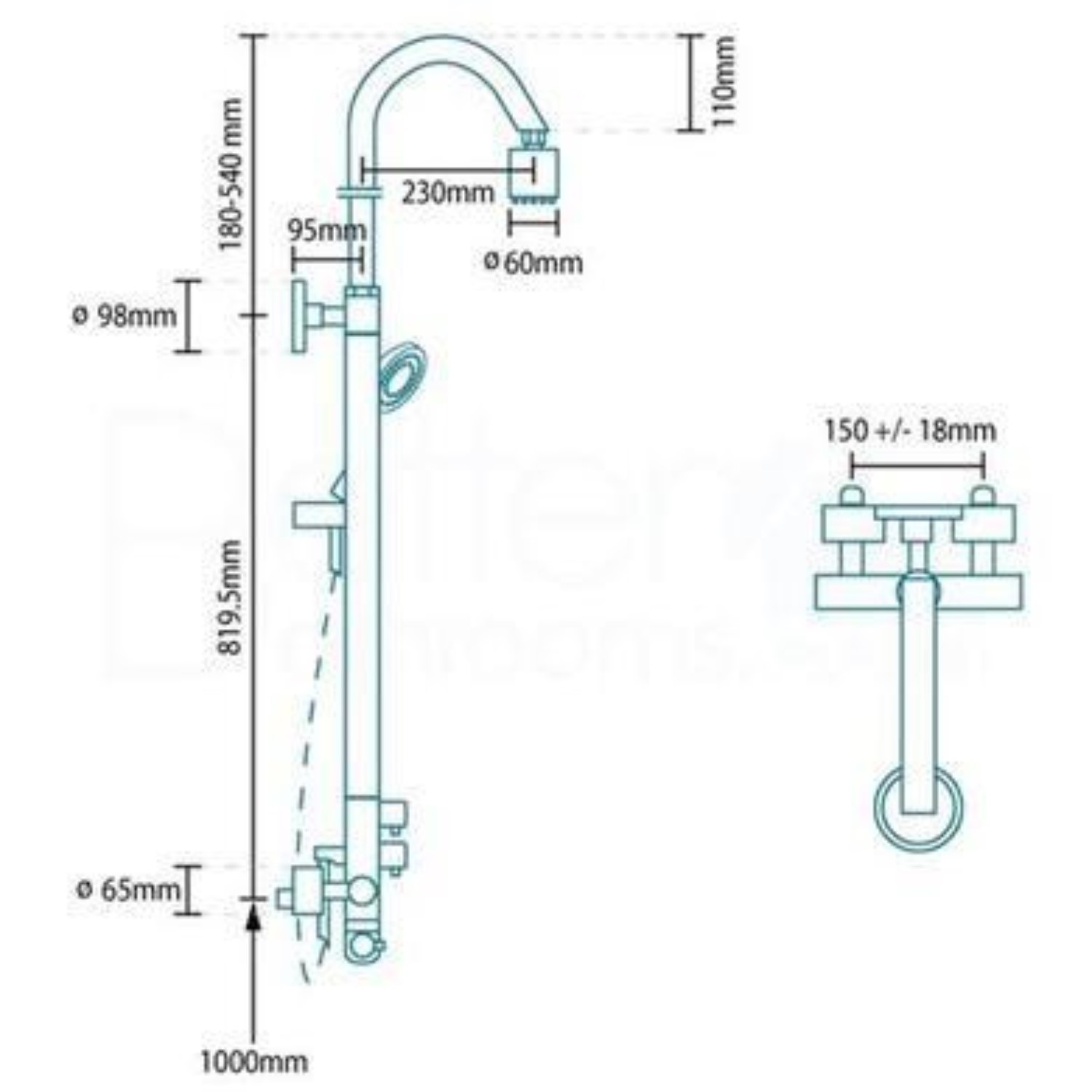 Breeze Rigid Riser Kit Premium Rigid Riser Shower Rail Kit with Dual Valve - Leiro Range ...