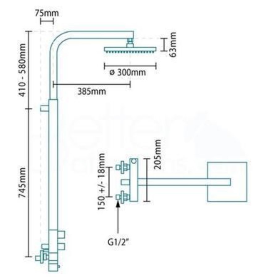 Centry Rigid Riser Shower Rail Kit with Dual Valve 