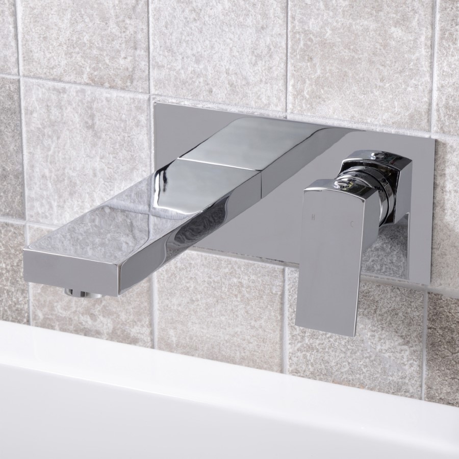 Chrome Wall Mounted Bath Mixer Tap - Cube