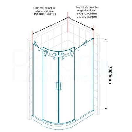 Aquafloe Elite ll 8mm 1200 x 900 Frameless Right Hand Offset Quadrant Enclosure