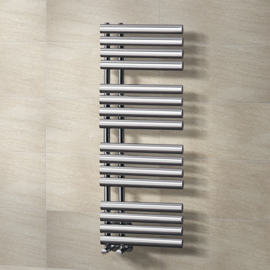 GRADE A1 - Finesse Designer 1200 x 450mm Chrome Heated Towel Rail