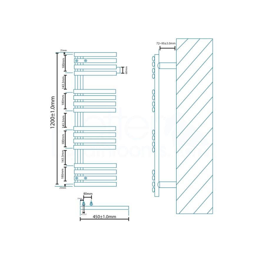 GRADE A1 - Finesse Designer 1200 x 450mm Chrome Heated Towel Rail