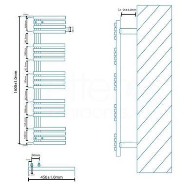 Finesse Designer 1600 x 450mm Chrome Heated Towel Rail