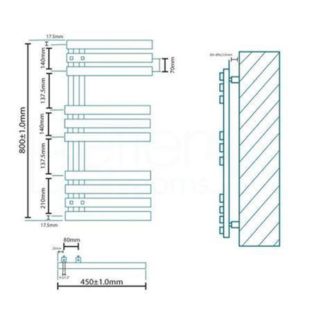 Allegra Designer 800 x 450mm Heated Towel Rail
