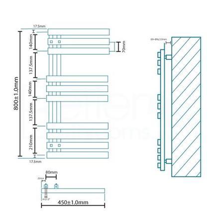 Allegra Designer 800 x 450mm Heated Towel Rail