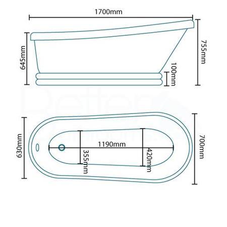 Traditional 1700 x 700 Single Ended Slipper Bath