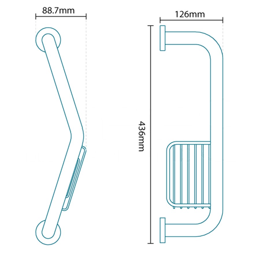 Stainless Steel Angled Grab Rail with Soap Dish 436mm